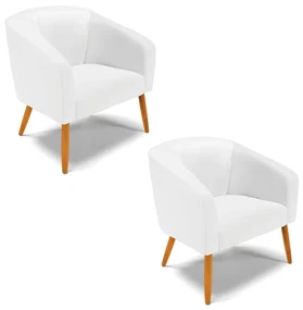 Poltrona Decorativa Pé Palito Castanho kit 2 Stella Sintético Branco D03 - D'Rossi