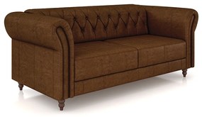 Sofá Living Sala de Estar Stanford Chesterfield 2 Lugares 200cm Pés de Madeira Couro Marrom Manchado G58 - Gran Belo