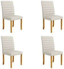 Kit 4 Cadeiras de Sala de Jantar Estofadas Veiga Madeira Maciça Linho Off White G78 - Gran Belo