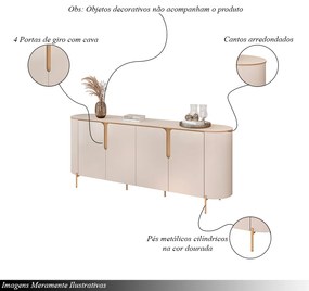 Buffet Decorativo América 4 Portas Pés Metálicos Dourados Off White G18 - Gran Belo