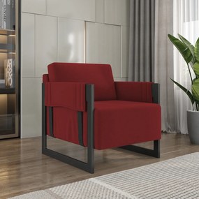 Poltrona Decorativa Base Industrial Rory Veludo K01 - D'Rossi - Vermelho