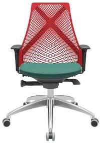 Cadeira Office Bix Tela Vermelha Assento Poliéster Verde Autocompensador Base Alumínio 95cm - 63967 Sun House