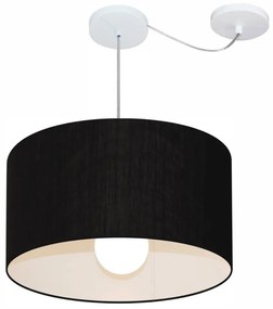 Lustre Pendente Cilíndrico Com Desvio Md-4231 Cúpula em Tecido 50x30cm Preto - Bivolt