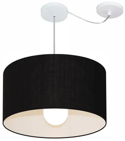 Lustre Pendente Cilíndrico Com Desvio Md-4231 Cúpula em Tecido 50x30cm Preto - Bivolt