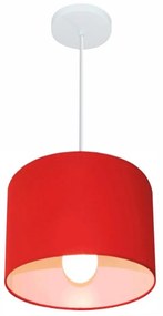 Lustre Pendente Cilíndrico Md-4113 Cúpula em Tecido 30x25cm Vermelho - Bivolt