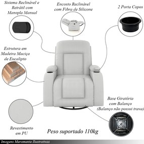 Poltrona do Papai Reclinável Giratória e Balanço Sala de Cinema Crihs Manual Glider PU Branco G23 - Gran Belo