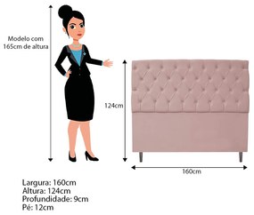 Cabeceira Estofada Liverpool 160 cm Queen Size Suede Rosê - ADJ Decor