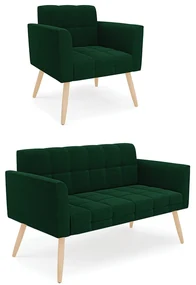 Namoradeira e Poltrona PĂ© Palito Natural Elisa BouclĂŞ Verde D03 - D'Rossi