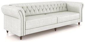 Sofá Living Sala de Estar Stanford Chesterfield 3 Lugares 240cm Pés de Madeira Couro Branco Manchado G58 - Gran Belo