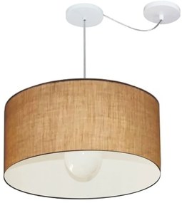Lustre Pendente Cilíndrico Com Desvio Md-4233 Cúpula em Tecido 55x30cm Palha - Bivolt