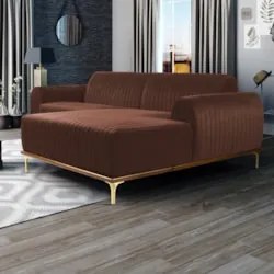 Sofá 255cm 4 Lugares com Chaise Direito Pés Gold Molino C-276 Veludo T