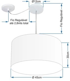 Lustre Pendente Cilíndrico Com Desvio de Centro Vivare Md-4229 Cúpula em Tecido 45x30cm - Bivolt - Linho Bege - 110V/220V