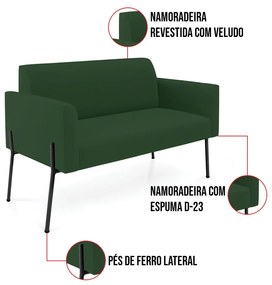 Sofá Namoradeira 2 Poltronas Pé de Ferro Preto Marisa Veludo D03 - D'Rossi - Verde