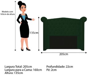 Kit Cabeceira e Calçadeira Veneza 160 cm Queen Size Suede Verde - ADJ Decor