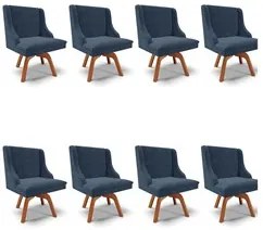 Kit 8 Cadeiras Estofadas Giratória para Sala de Jantar Lia Suede Azul