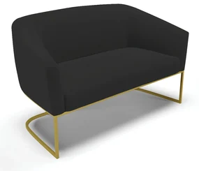 Sofá 2 Lugares Namoradeira Industrial Dourado Stella Veludo Preto D03 - D'Rossi