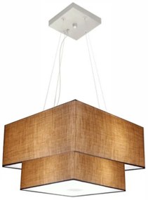 Lustre Pendente Duplo Quadrado Vivare Md-4157 Cúpula em Tecido 40x35cm Palha - Bivolt