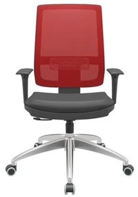 Cadeira Office Brizza Tela Vermelha Assento Vinil Preto RelaxPlax Base Aluminio 120cm - 63822 Sun House