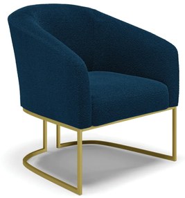 Poltrona Decorativa Base Industrial Dourado Stella Bouclê Azul D03 - D'Rossi