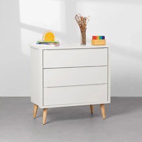 Cômoda Theo 3 Gavetas com Pés Retrô Natural - Branco