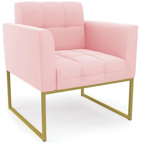 Poltrona Elisa Suede Rosa Bebê Base Metálica Industrial Dourado - D'Rossi