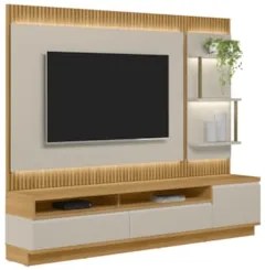 Painel Para TV 70 Pol com Rack Bancada 238cm Real L06 Tauari/Off White