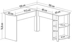 Mesa Escrivaninha em L 135x135cm Malu A06 Ipê/Grafito - Mpozenato