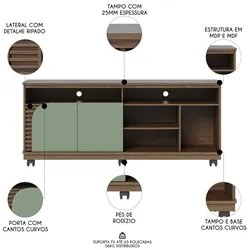 Rack para Sala Bancada de TV 65 Pol 150cm Madrid C05 Amêndoa/Hortelã -