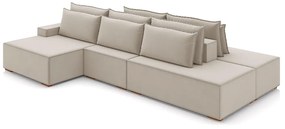 Sofá Ilha com Encosto e Almofadas Delta 355cm Modulado Chaise e Puffs Veludo Bege G52 - Gran Belo