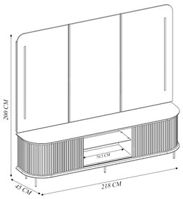 Painel com Bancada Sala de Estar 218cm Saitama para TV até 75 com Portas Ripadas e LED Cedro G18 - Gran Belo