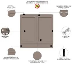 Balcão para Cooktop Com Tampo 80cm 2 Portas Duna P09 Fumê - Mpozenato