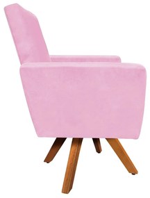 Poltrona Giratória Nina Suede Rosa Bebê Base Madeira MM30 D'Rossi