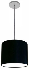 Luminária Pendente Vivare Free Lux Md-4105 Cúpula em Tecido - Preta - Canopla cinza e fio transparente