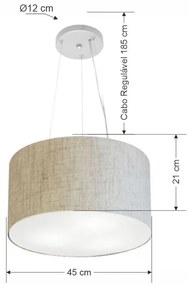 Lustre Pendente Cilíndrico Md-4185 Cúpula em Tecido 45x21cm Rustico Bege - Bivolt