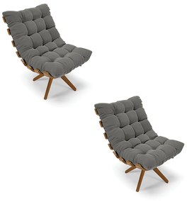 Poltrona Giratoria Costela Kit 2 Suede Grafite Base de Madeira MA30 M11 - D'Rossi