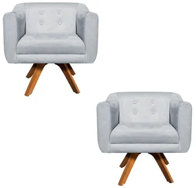 Kit 02 Poltronas GiratĂłria Julia Suede Cinza com Strass Base Madeira MM30 D'Rossi