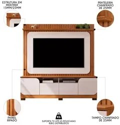 Estante Painel Para TV 65 Pol 182cm Ripado Vanie D04 Off White/Freijo