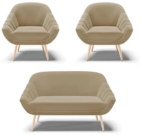Kit 01 Namoradeira 02 Lugares e 02 Poltronas Giovana Suede Pés Palito Natural - D'Rossi - Marrom Rato
