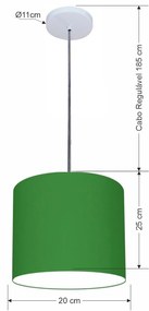 Luminária Pendente Vivare Free Lux Md-4106 Cúpula em Tecido - Verde-Folha - Canopla branca e fio transparente