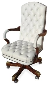 Cadeira Giratória Luxo Capitonê Entalhada Ajuste de Altura e Relax Design Clássico Pés Madeira Eucalipto