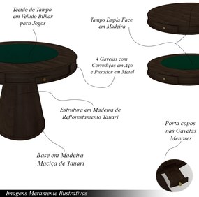Conjunto Mesa de Jogos Carteado Bellagio Tampo Reversível e 4 Cadeiras Madeira Poker Base Cone Veludo Verde/Capuccino G42 - Gran Belo