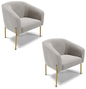 Poltrona Decorativa Pé de Ferro Dourado Kit 2 Stella Veludo Cinza D03 - D'Rossi