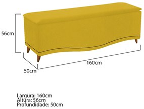 Calçadeira Estofada Yasmim 160 cm Queen Size Suede Amarelo - ADJ Decor