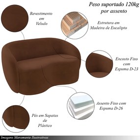 Conjunto 1 Sofá Living 160cm e 1 Poltrona Decorativa Sala de Estar Íbis Encosto Fixo Veludo Marrom G33 - Gran Belo