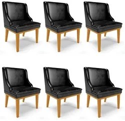 Kit 6 Cadeiras Estofadas Base Fixa de Madeira Castanho Lia Sintético P