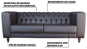 Sofá 3 Lugares Ravena 220cm Couro Marrom G58 - Gran Belo