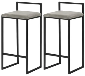 Kit 2 Banquetas Decorativa Jasmine Base Preto Veludo Cinza G41 - Gran Belo