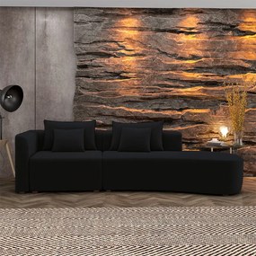Sofá Curvo Decorativo Kimiko 307Cm 3 Lugares Sala de Estar com Chaise Veludo Preto G52 - Gran Belo