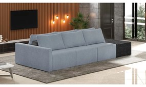 Sofá Ilha 3 Lugares Living 342cm Modulado para Sala Lary Linho Azul/PU Pto K01 - D'Rossi