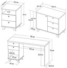 Mesa Escrivaninha 135cm Elai e Gaveteiro 2 Gavetas May A06 Olmo/Branco